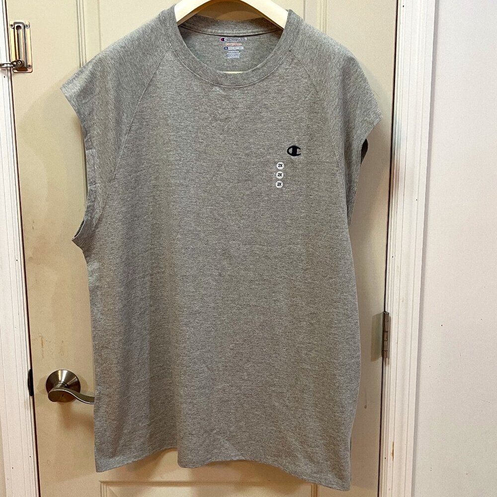 Champion Men's Size XXL 100% Cotton Cap Sleeve Crew Neck Jersey. Grey.